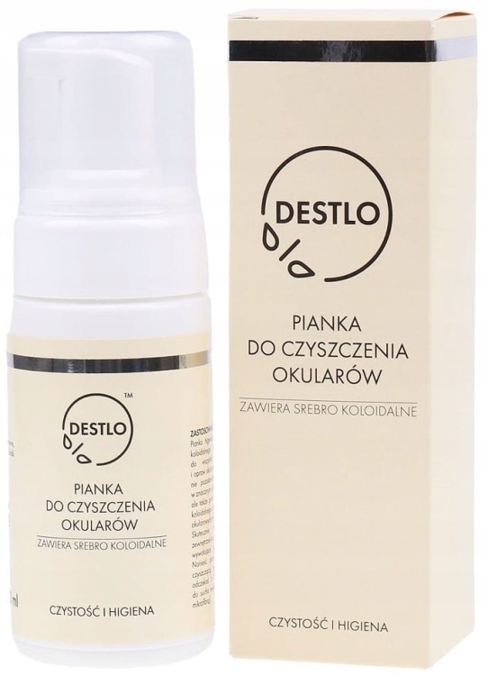 Piank do czyszczenia okularów ze srebrem koloidalnym Destlo - produkt i opakowanie