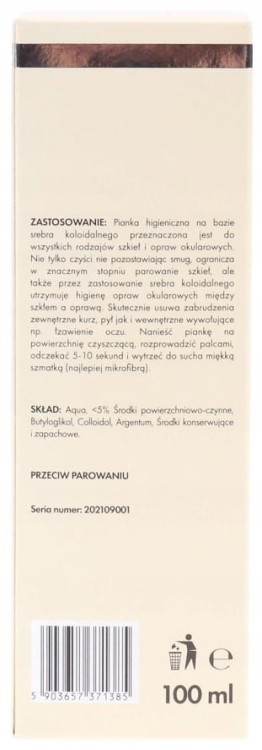 Piank do czyszczenia okularów ze srebrem koloidalnym Destlo - opis produktu i skład na opakowaniu